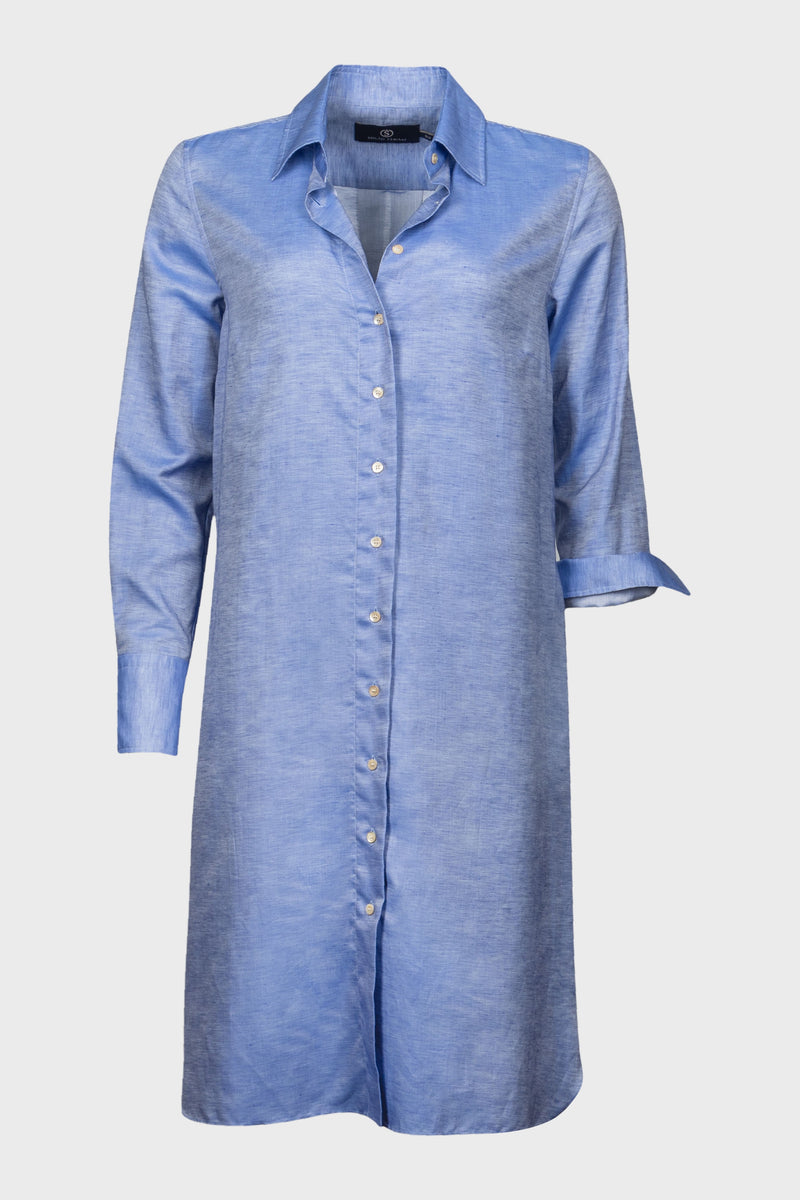 IRIS COTTON LINNEN DRESS | MID BLUE