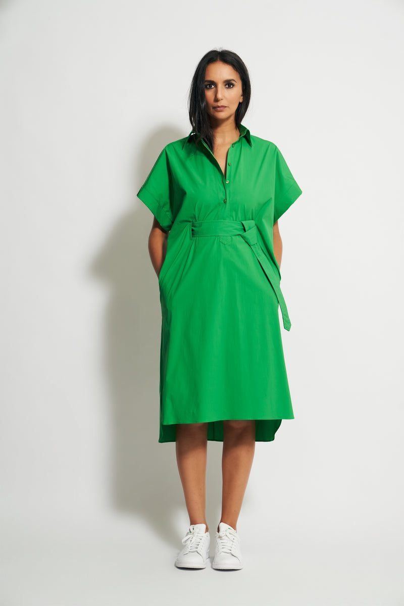 GRACE COTTON DRESS + BELT | BRIGHT GREEN