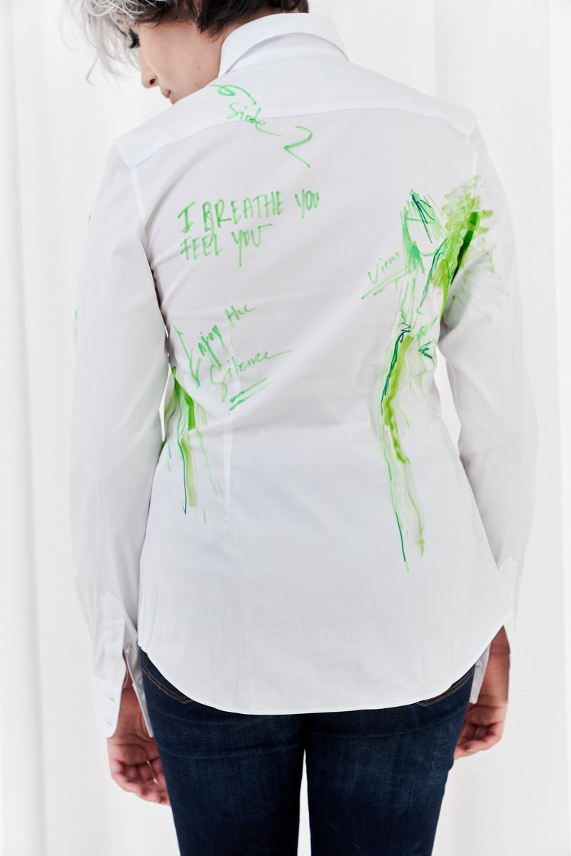 NINA COTTON SHIRT WHITE + GREEN ART | WHITE
