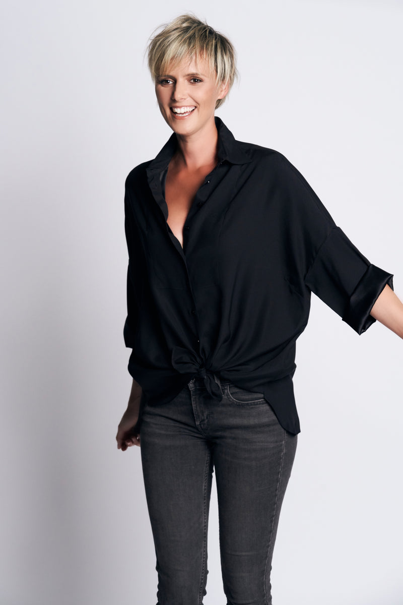 LOU SILK SHIRT | BLACK
