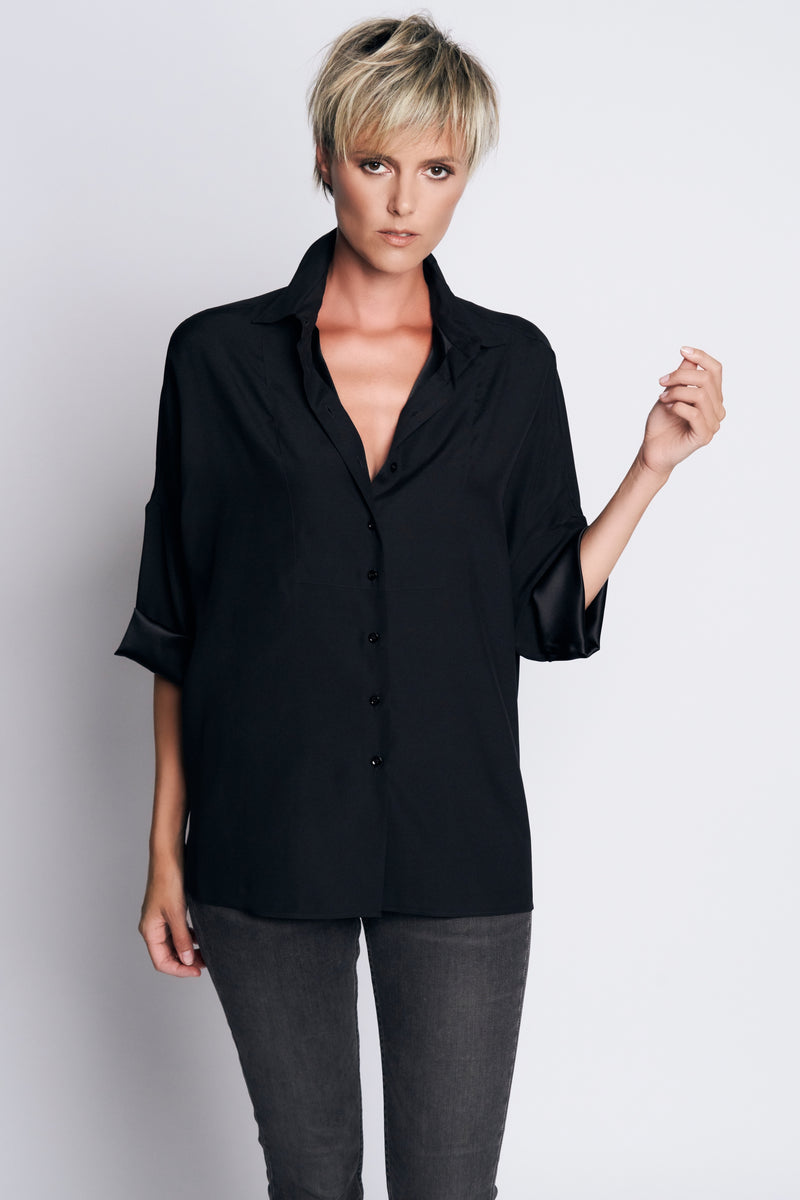 LOU SILK SHIRT | BLACK