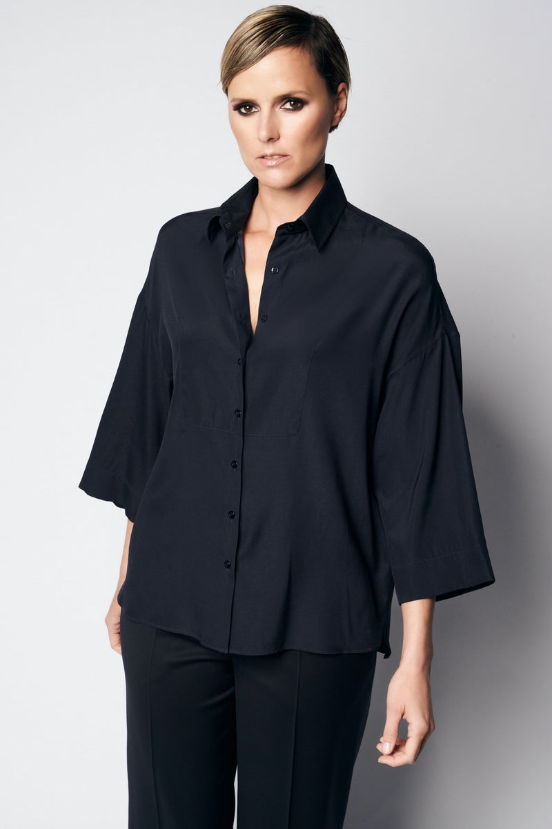LOU SILK SHIRT | BLUE BLACK