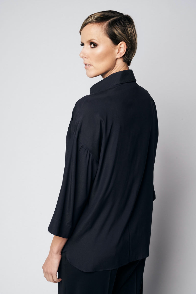 LOU SILK SHIRT | BLUE BLACK