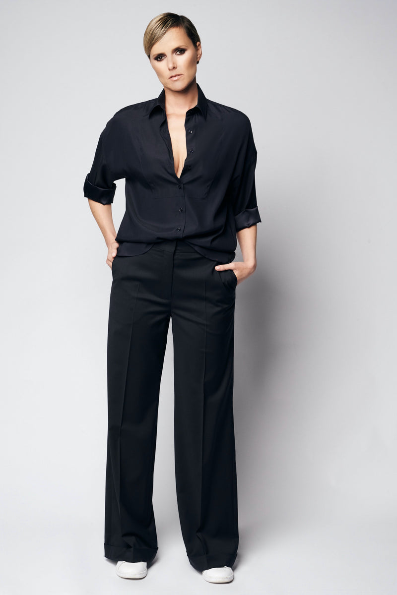 LOU SILK SHIRT | BLUE BLACK