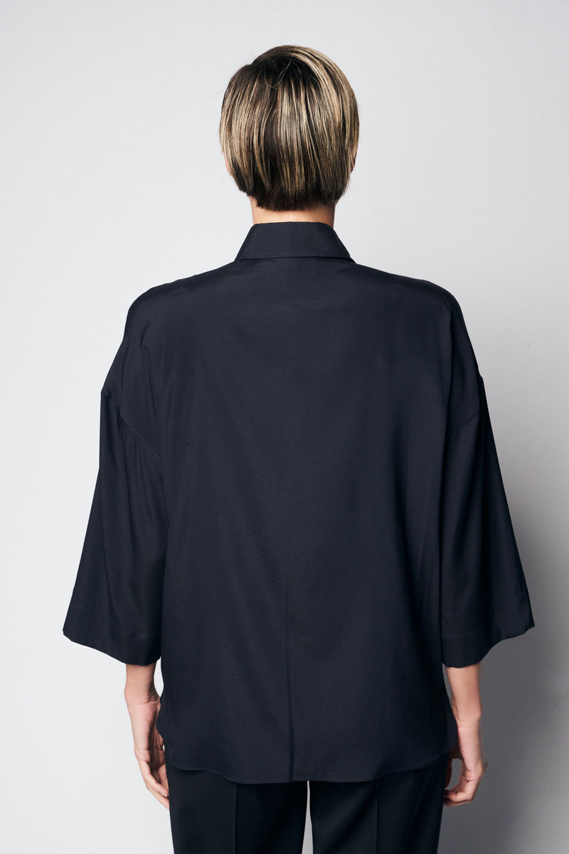 LOU SILK SHIRT | BLUE BLACK