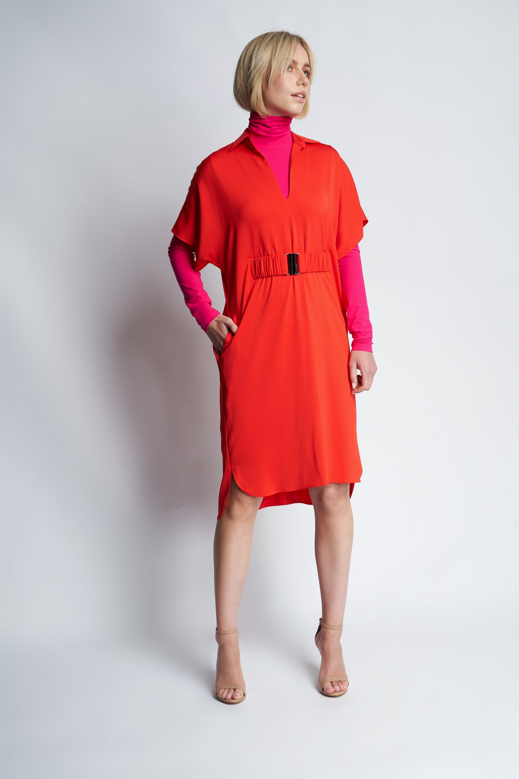 SARITA  DRESS + ELASTIC BELT | BRIGHT RED