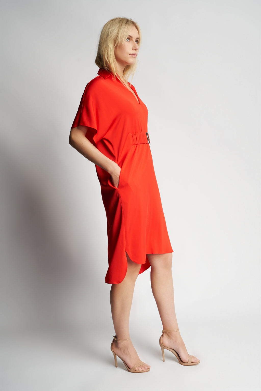 SARITA  DRESS + ELASTIC BELT | BRIGHT RED