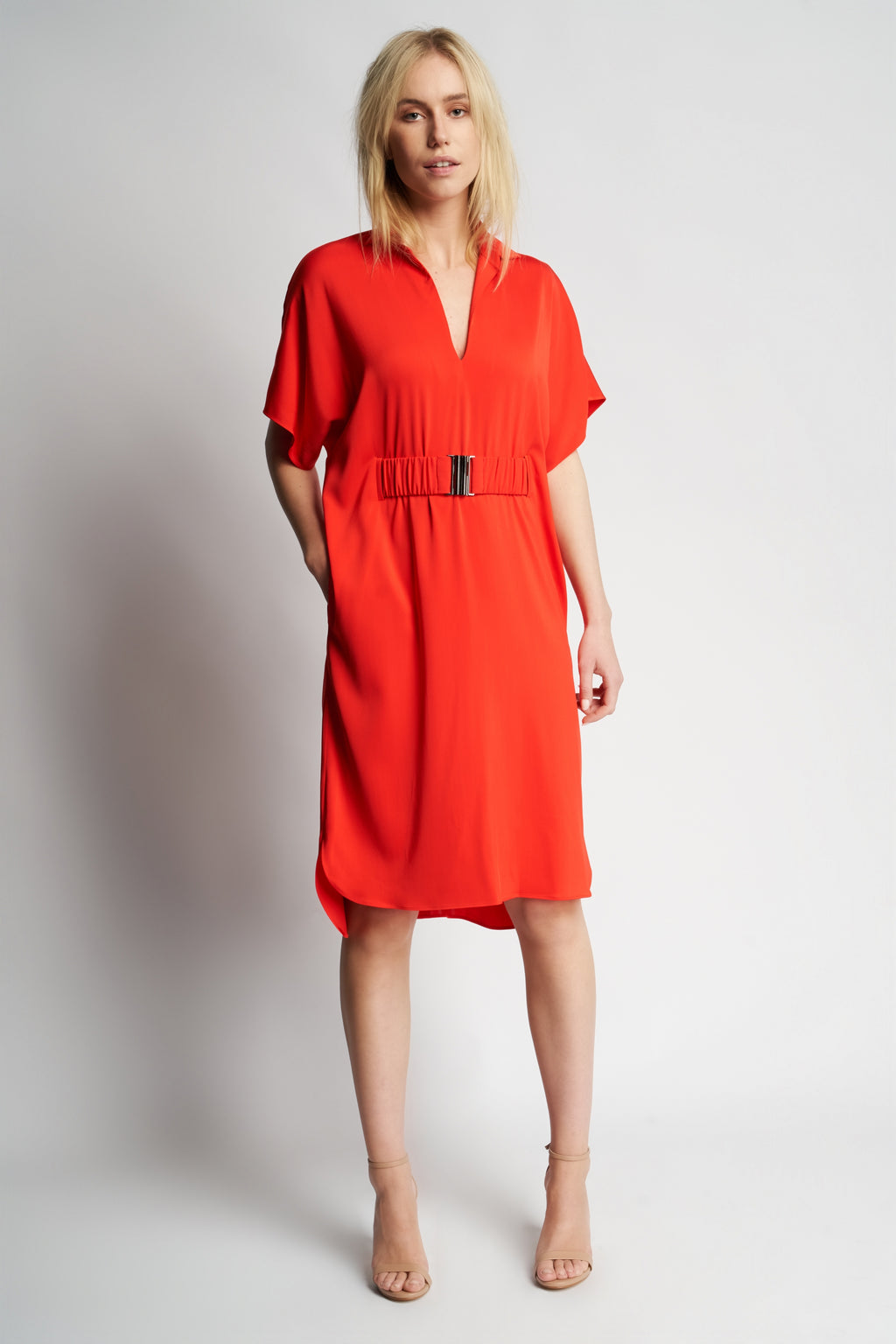 SARITA  DRESS + ELASTIC BELT | BRIGHT RED
